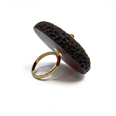Cherry Amber Tablet Adjustable Ring 14k Gold Plated