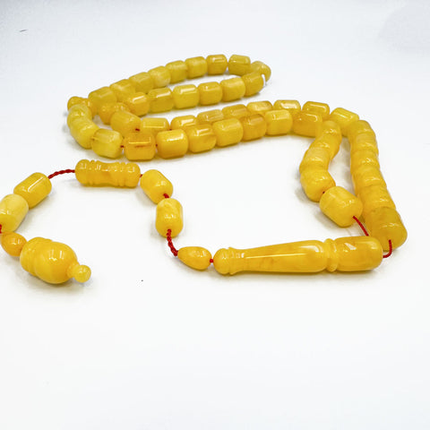 Yellow with White Amber Barrel Shape 10 mm Islamic Prayer Beads
