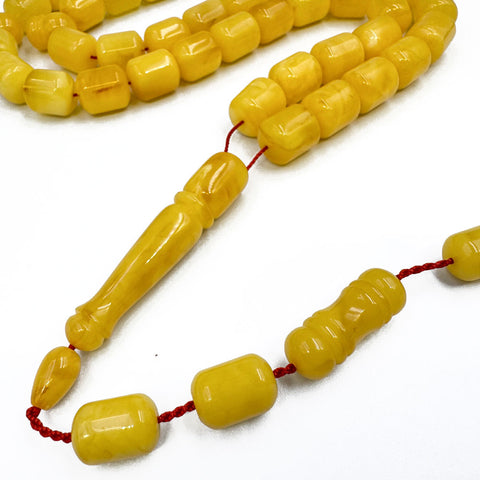 Yellow with White Amber Barrel Shape 10 mm Islamic Prayer Beads