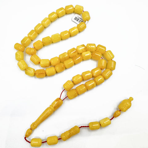Yellow with White Amber Barrel Shape 10 mm Islamic Prayer Beads