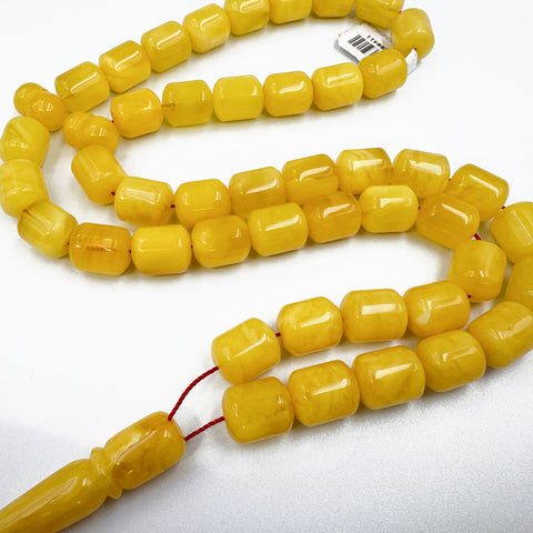 Yellow with White Amber Barrel Shape 10 mm Islamic Prayer Beads