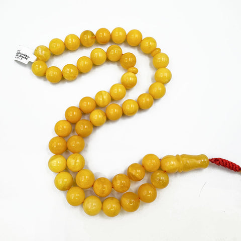 Yellow with White Amber Round Shape 13.5mm Islamic Prayer Beads
