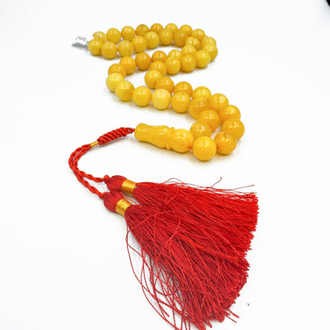 Yellow with White Amber Round Shape 13.5mm Islamic Prayer Beads