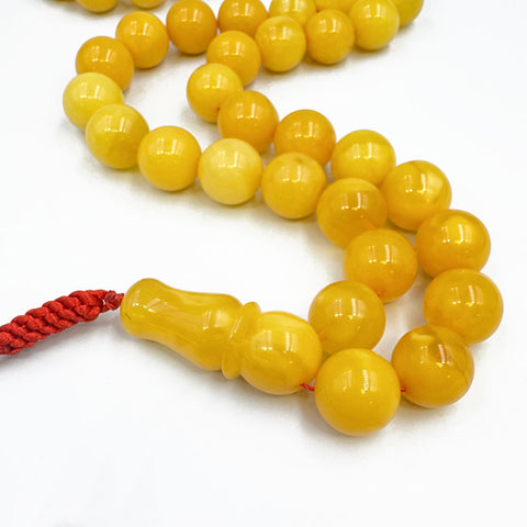 Yellow with White Amber Round Shape 13.5mm Islamic Prayer Beads