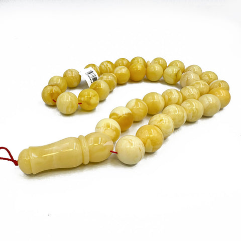White With Yellow Amber Round Shape 14.5 mm Islamic Prayer Beads