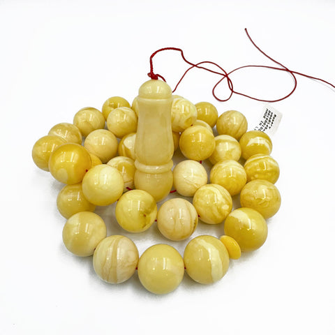 White With Yellow Amber Round Shape 14.5 mm Islamic Prayer Beads