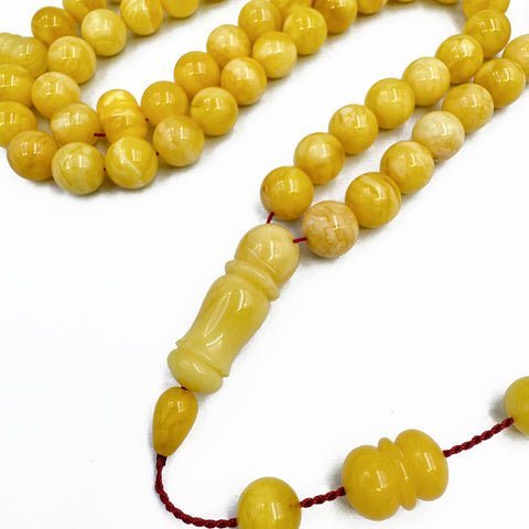 White With Yellow Amber Round Shape 10 mm Islamic Rosary Beads