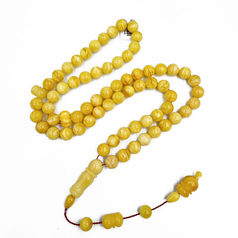 White With Yellow Amber Round Shape 10 mm Islamic Rosary Beads