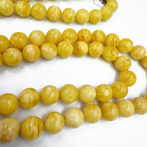 White With Yellow Amber Round Shape 10 mm Islamic Rosary Beads