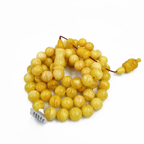 White With Yellow Amber Round Shape 10 mm Islamic Rosary Beads