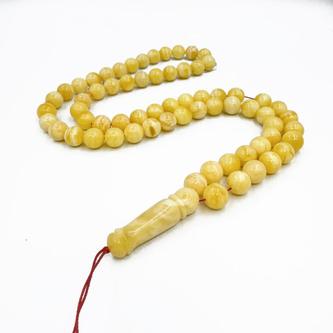 White With Yellow Amber Round Shape 11 mm Islamic Prayer Beads