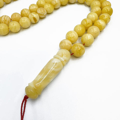 White With Yellow Amber Round Shape 11 mm Islamic Prayer Beads