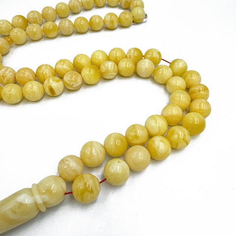 White With Yellow Amber Round Shape 11 mm Islamic Prayer Beads