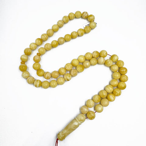 White With Yellow Amber Round Shape 11 mm Islamic Prayer Beads