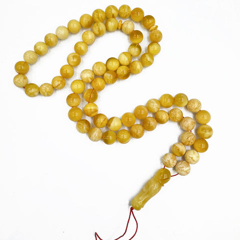 White With Yellow Amber Round Shape 11.5 mm Islamic Prayer Beads