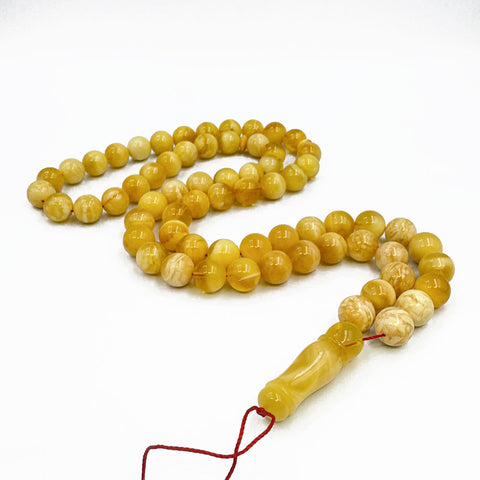 White With Yellow Amber Round Shape 11.5 mm Islamic Prayer Beads