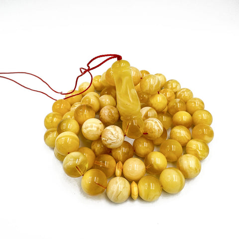 White With Yellow Amber Round Shape 11.5 mm Islamic Prayer Beads