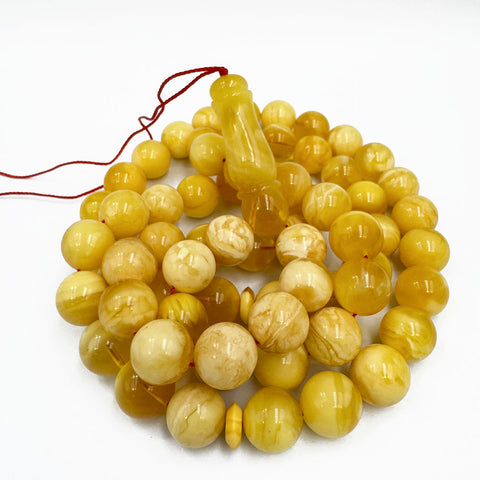 White With Yellow Amber Round Shape 11.5 mm Islamic Prayer Beads
