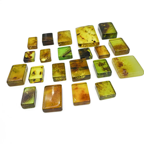 Green Amber Handmade Rectangular Cabochons