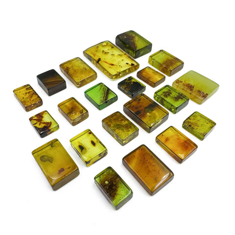 Green Amber Handmade Rectangular Cabochons