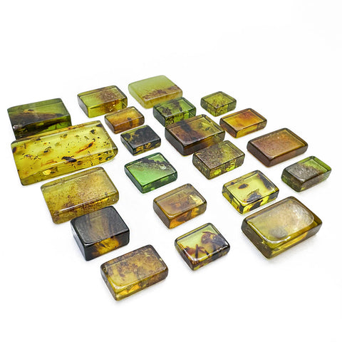 Green Amber Handmade Rectangular Cabochons