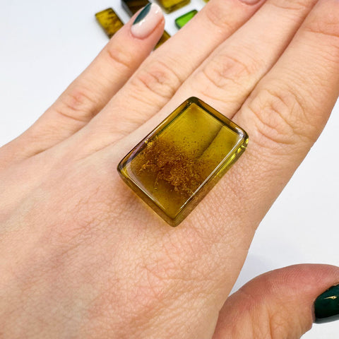 Green Amber Handmade Rectangular Cabochons