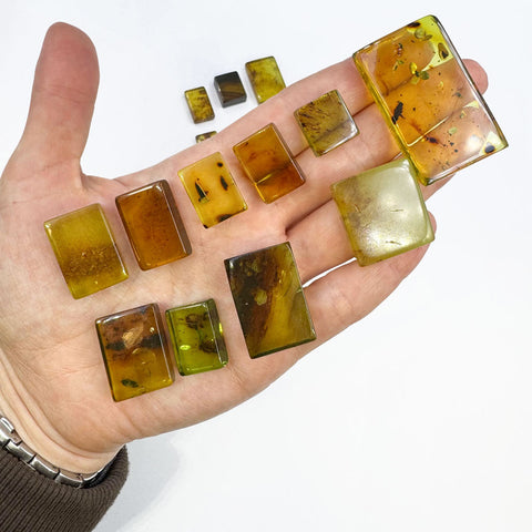 Green Amber Handmade Rectangular Cabochons