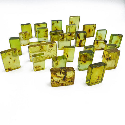 Green Amber Rectangular Shape Cabochons With Insects