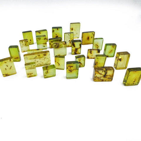Green Amber Rectangular Shape Cabochons With Insects