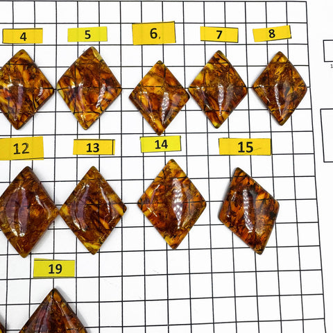 Cognac Amber Rhombus Shape Cabochons