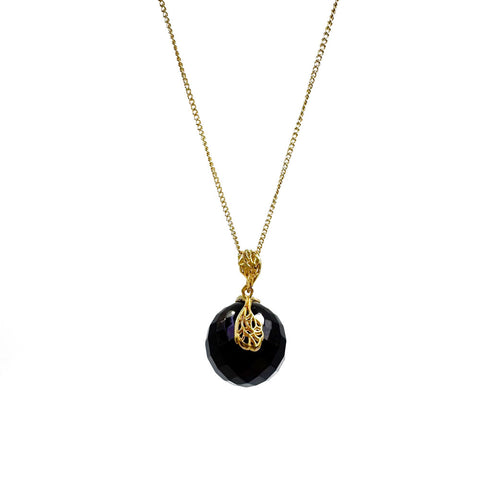 Cherry Amber Faceted Round Pendant & Chain Necklace 14K Gold Plated