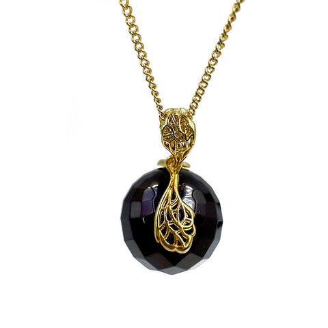 Cherry Amber Faceted Round Pendant & Chain Necklace 14K Gold Plated