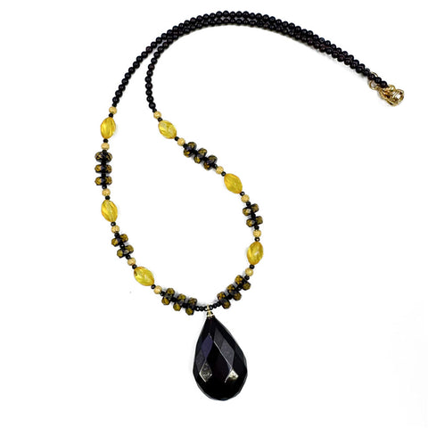 Multi_color Amber Faceted Drop Pendant Beaded Necklace