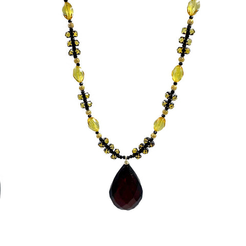 Multi_color Amber Faceted Drop Pendant Beaded Necklace