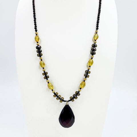 Multi_color Amber Faceted Drop Pendant Beaded Necklace