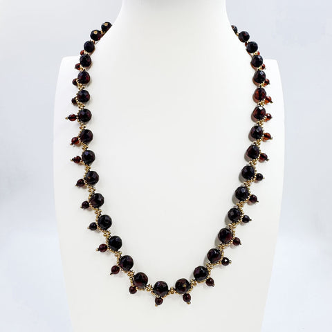 Cherry Amber Faceted Round Beads Necklace 14K Gold Plated