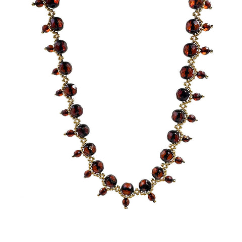 Cherry Amber Faceted Round Beads Necklace 14K Gold Plated