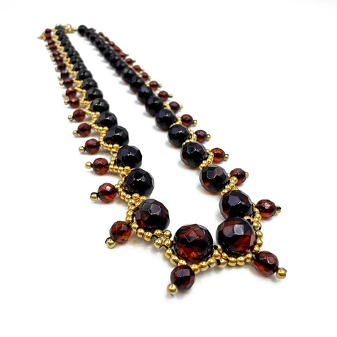Cherry Amber Faceted Round Beads Necklace 14K Gold Plated