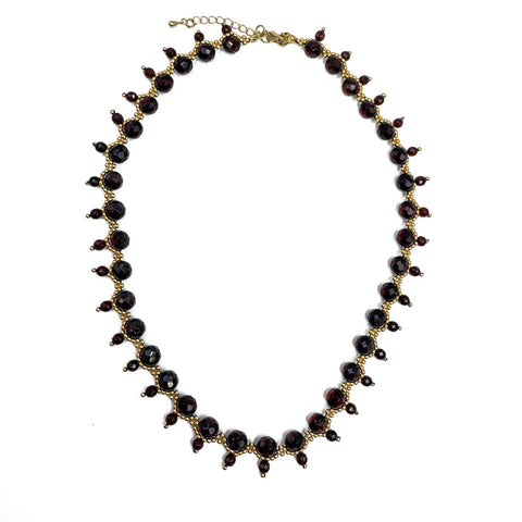 Cherry Amber Faceted Round Beads Necklace 14K Gold Plated