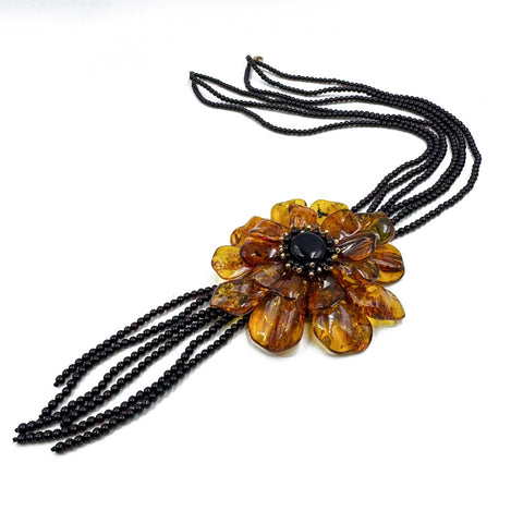 Multi-Color Amber Flower Necklace 14K Gold Plated