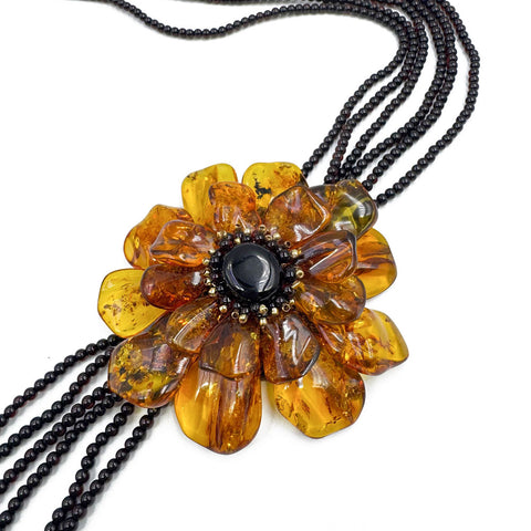 Multi-Color Amber Flower Necklace 14K Gold Plated
