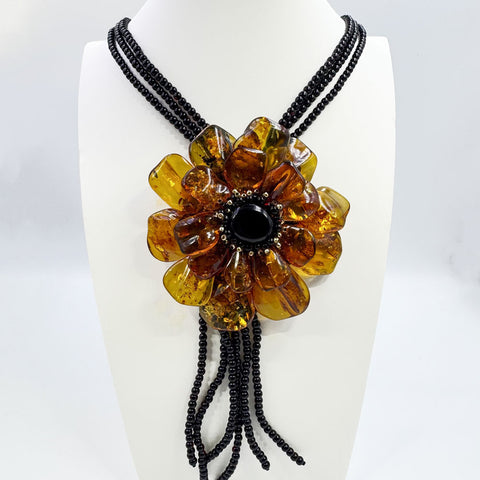 Multi-Color Amber Flower Necklace 14K Gold Plated
