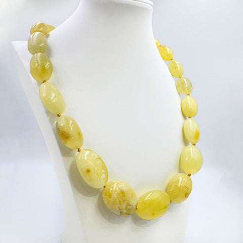 Milky Amber Big Nugget Beads Necklace Sterling Silver