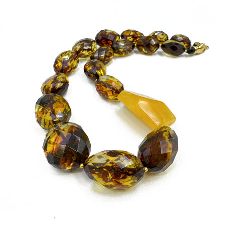 BA Green Amber Faceted Nugget Beads Necklace 14K Gold Plated