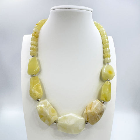 Milky Amber Faceted Nugget Beads Necklace Sterling Silver