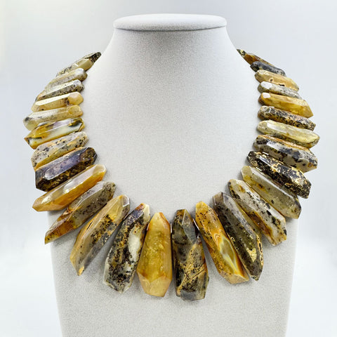Milky Fossil Amber Faceted Tumbled Stone Beads Necklace