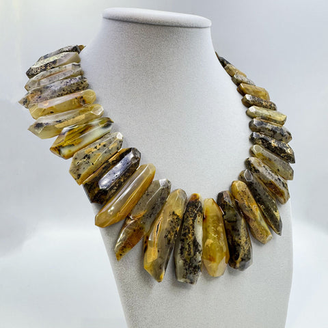 Milky Fossil Amber Faceted Tumbled Stone Beads Necklace