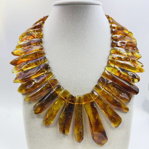 Cognac Amber Tumbled Stone Beads Necklace