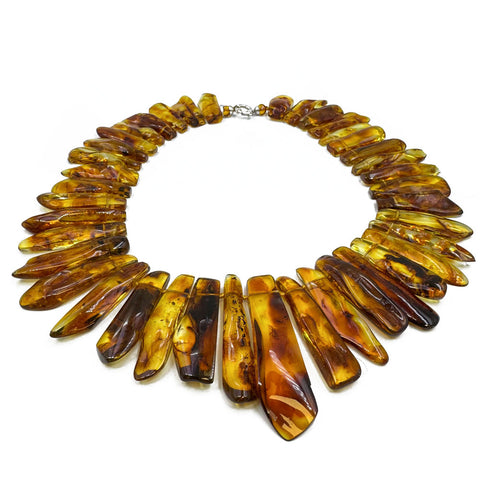 Cognac Amber Tumbled Stone Beads Necklace