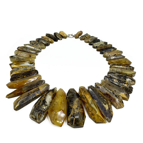 Milky Fossil Amber Faceted Tumbled Stone Beads Necklace